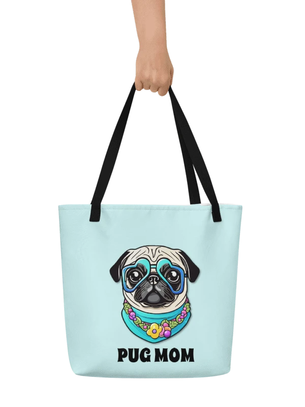 Retro Pug Mom Tote Bag With Pocket - Blue product image (1)