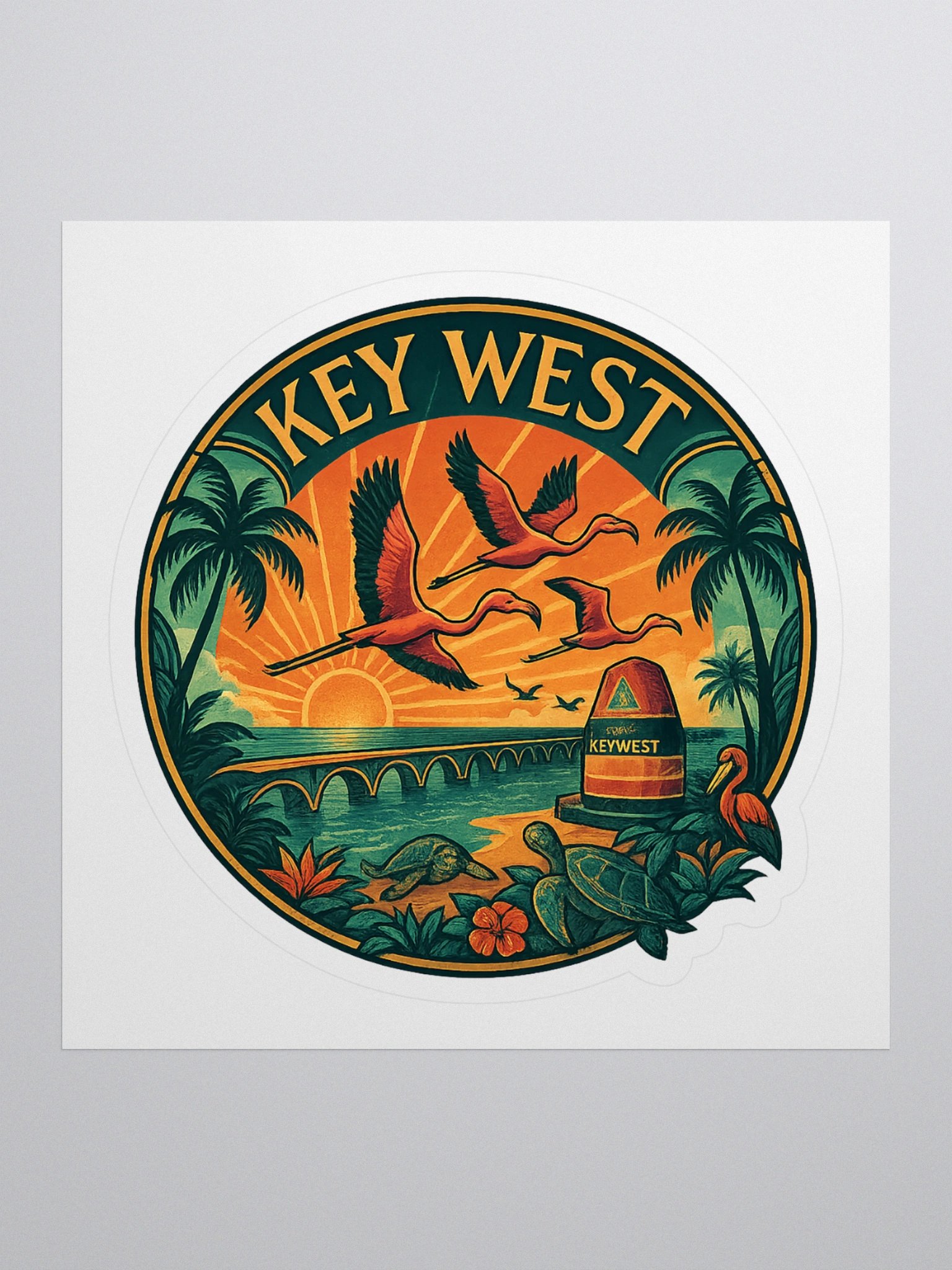 Kiss-Cut Key West Tropical Sticker with Southernmost Point Buoy product image (1)