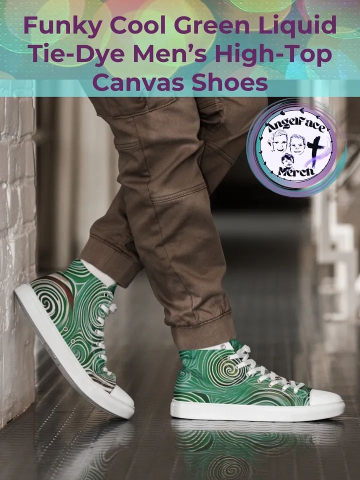 Funky Cool Green Liquid Tie-Dye Men's High-Top Canvas Shoes product image (1)