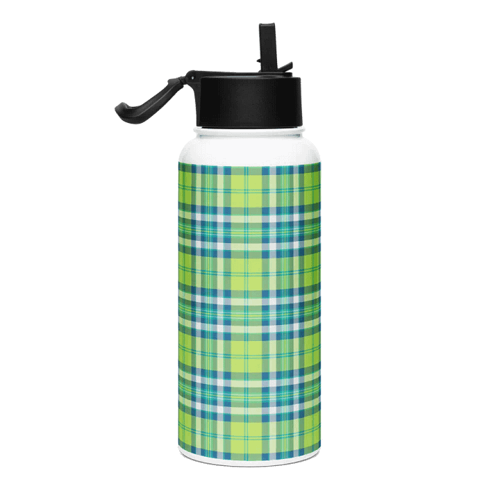 Lime Green and Turquoise Plaid Water Bottle product image (1)