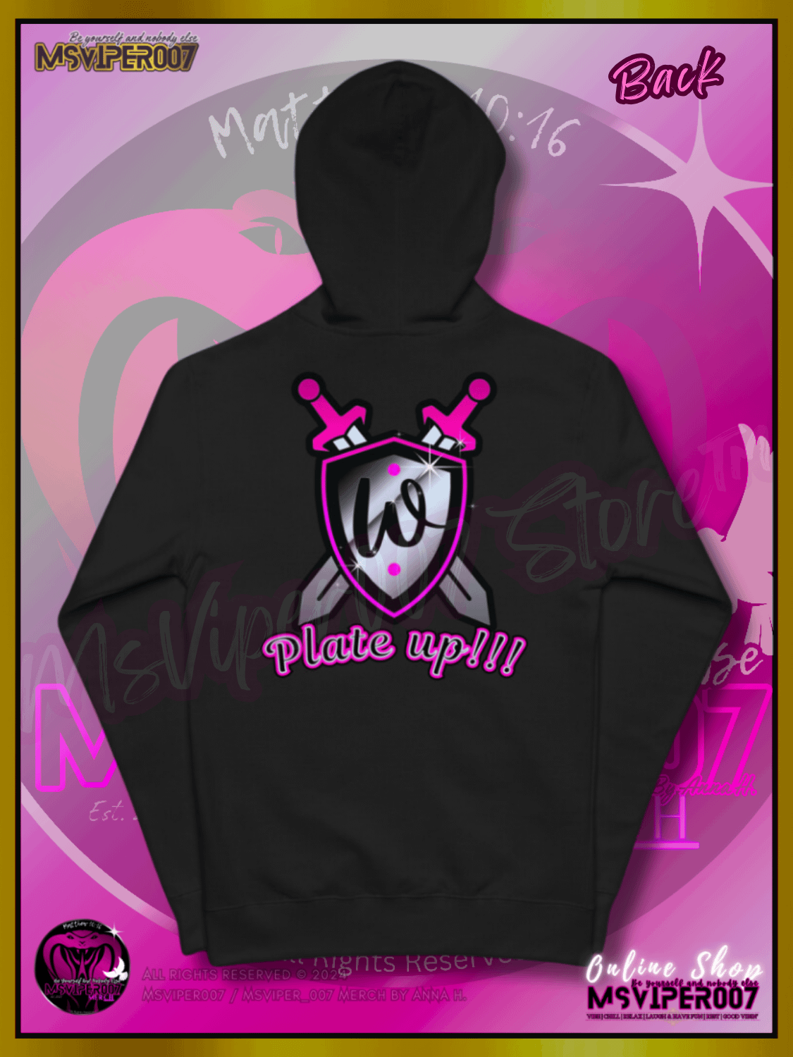 Hoodie [ Embroidered / DTG Design(s) ] - MsViper007's "Warrior Spirit-Plate Up!!!" - (flamingo / royal pink) Zip Up Hoodie By Anna H. product image (2)