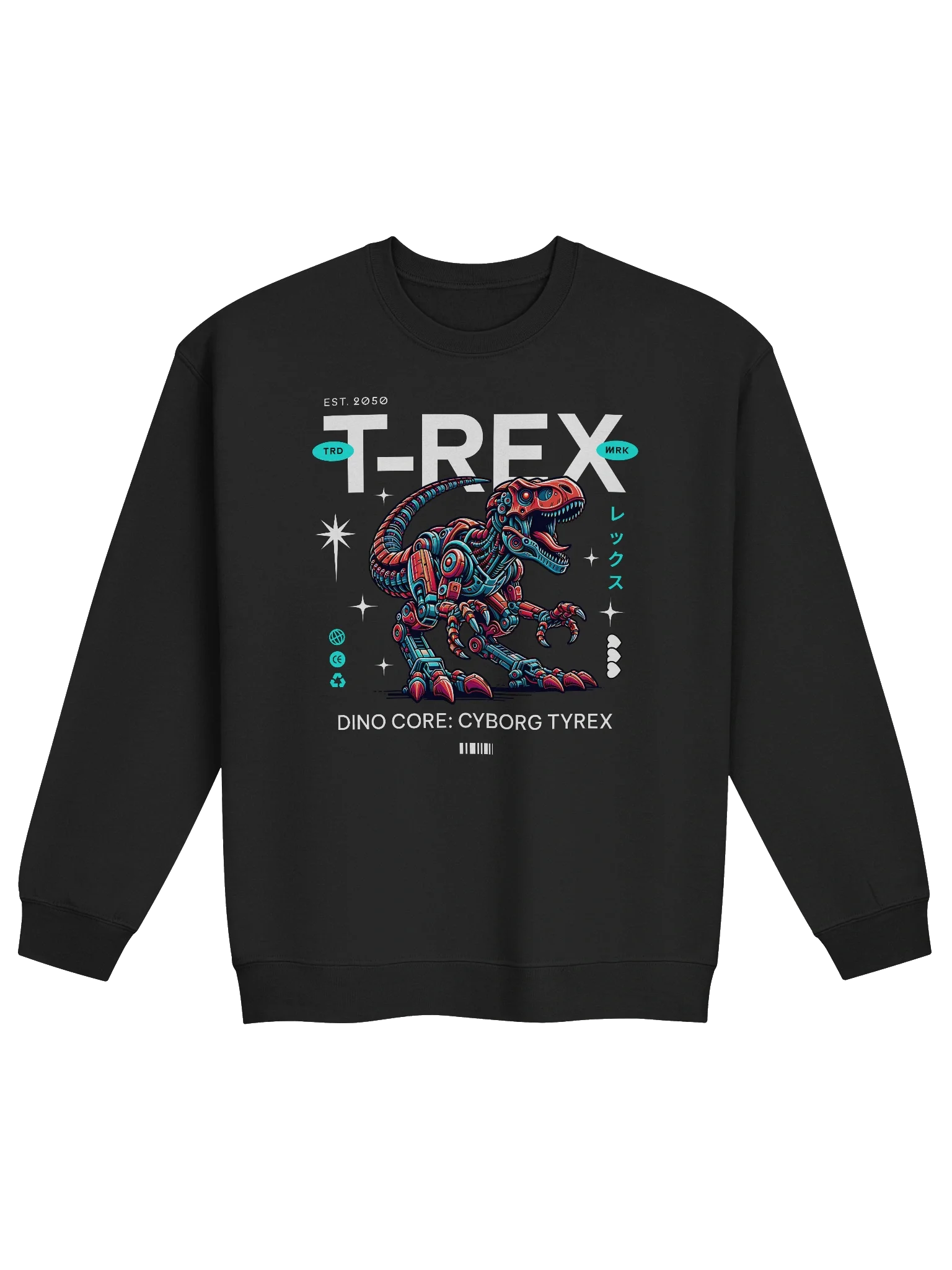 Trendy Cyborg T-Rex Crewneck Sweatshirt for Dinosaur Lovers product image (1)