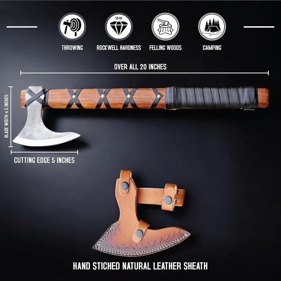 Handmade Vikings Bearded Axe, with Leather Sheath product image (8)