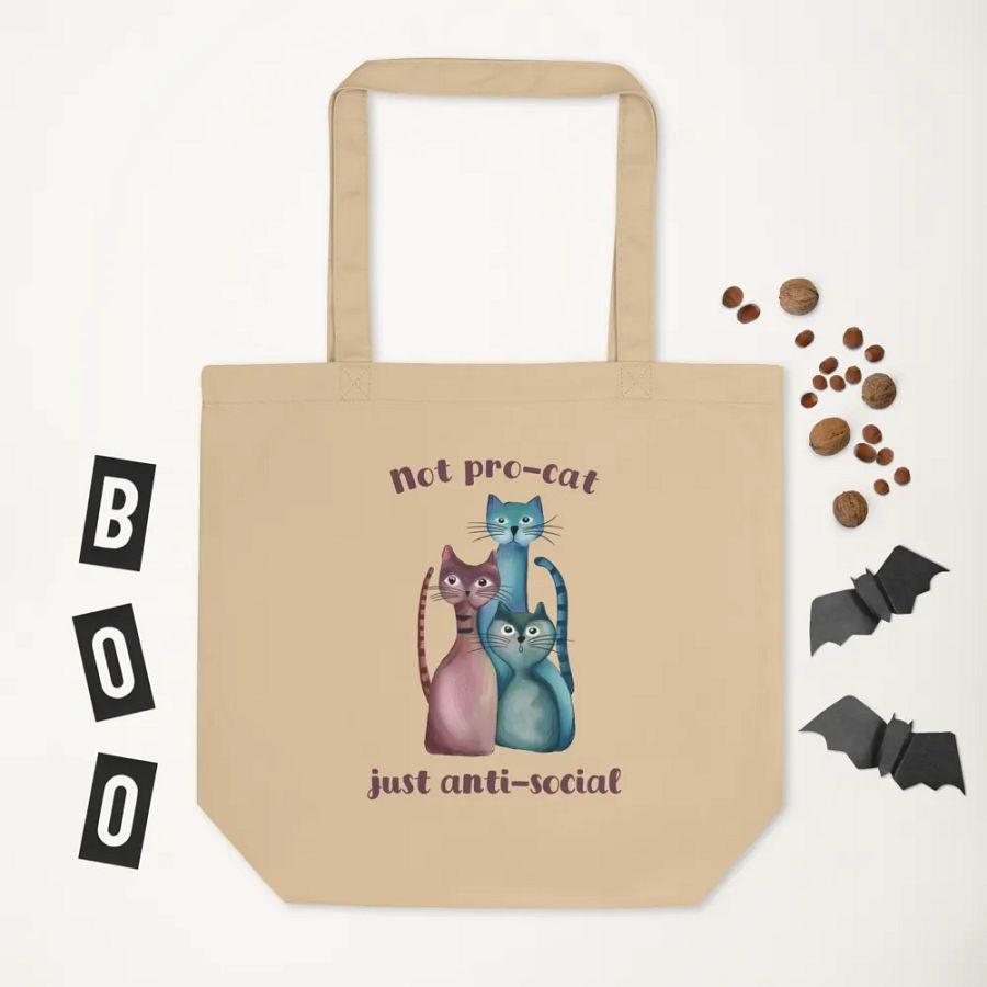 Hand-drawn three abstract cats - Not pro-cat, just anti-social Canvas Tote Bag product image (4)