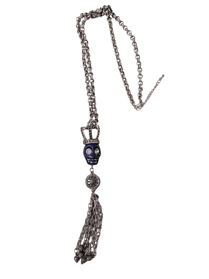 Rhinestones and Chains Crowned Skull Necklace product image (1)