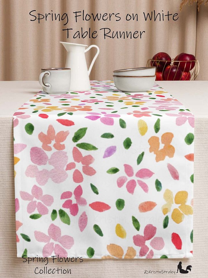 Spring Flowers on White Table Runner product image (1)