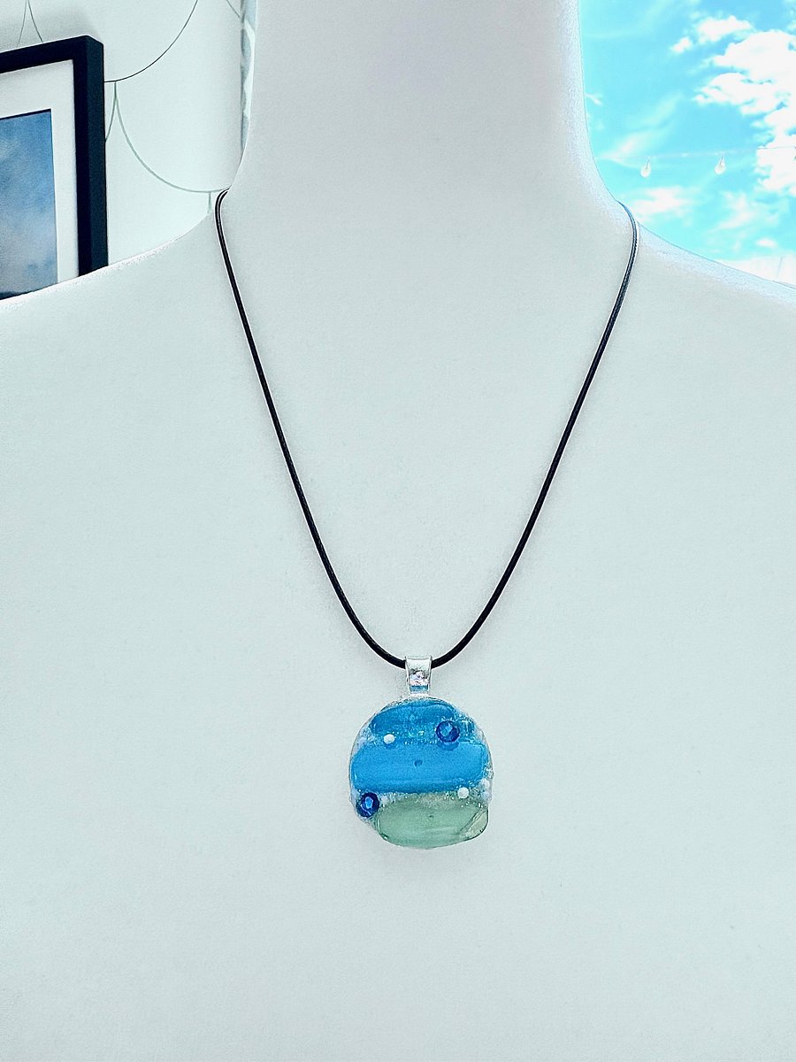 Coastal Calm Horizon Pendant Necklace | Handmade Glass Art Jewelry | Monique Faella Designs™ | MFD-00214 product image (4)