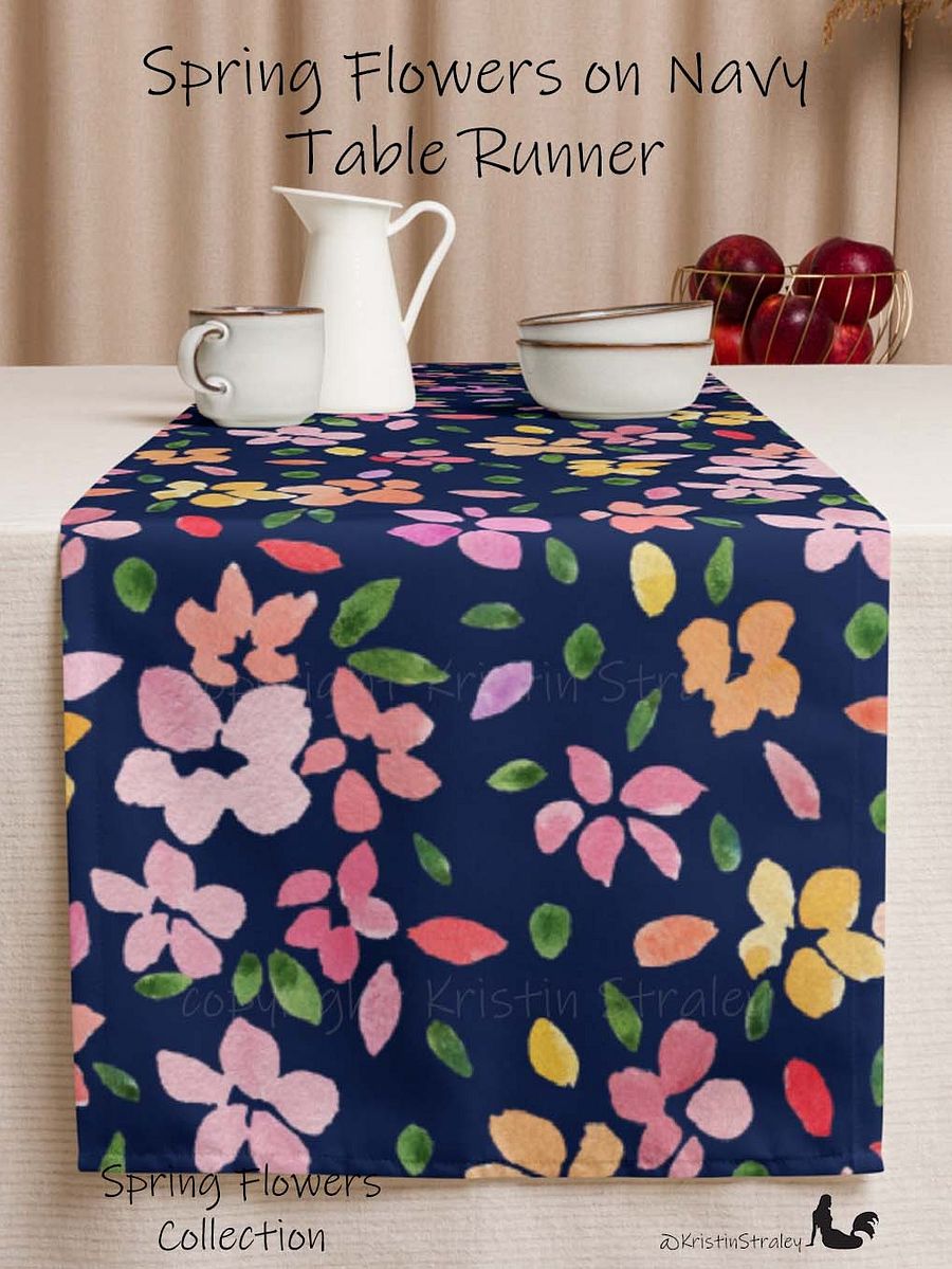 Spring Flowers on Navy Blue Table Runner product image (1)