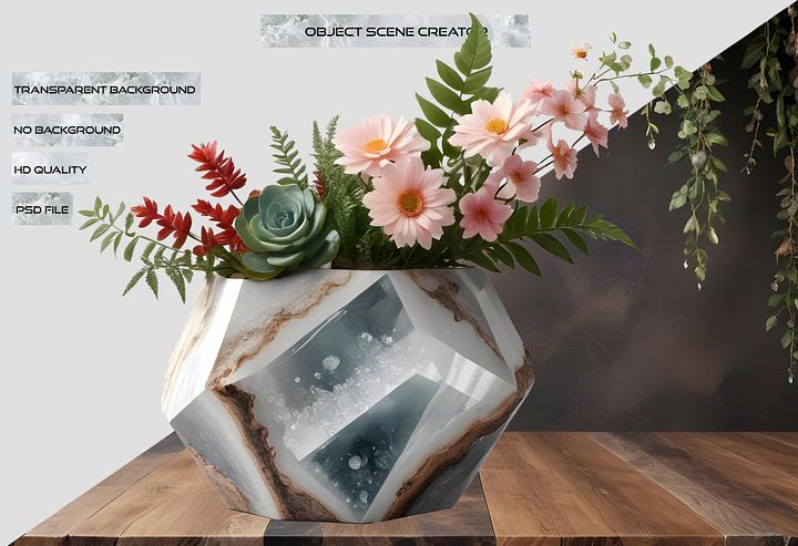 Boho Bliss – Gemstone-Inspired Floral Vase PNG product image (2)