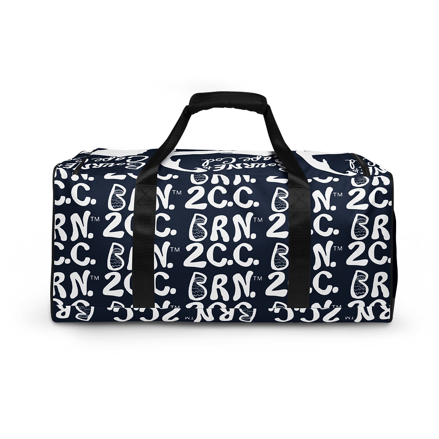 BOURNE to Cape Cod™ | Duffle Bag | BRN.2C.C.™ | Coastal Gym & Travel Gear | 22" All-Over Print Weekender | White Logos on Navy Blue product image (4)