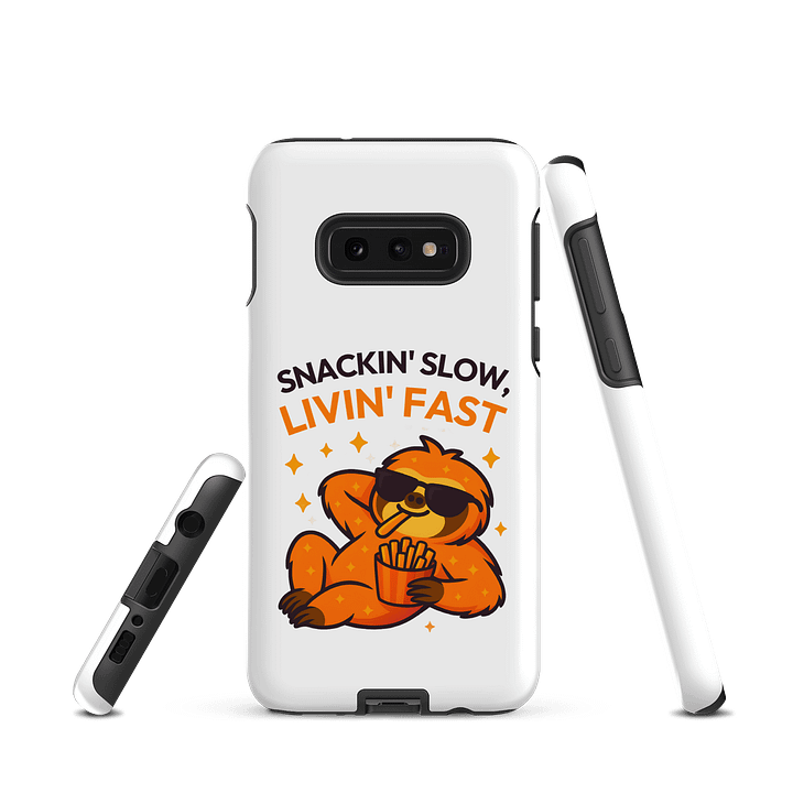 Snackin’ Slow, Livin’ Fast – Funny Sloth Samsung Case | Fries & Sass Tough Phone Case – Sloths Having Snacks Collection product image (1)