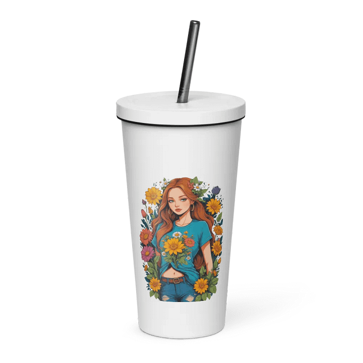 Bloomcore Flower Girl 20 oz Tumbler Cup - White - Insulated Tumbler with a Straw - v1 product image (1)