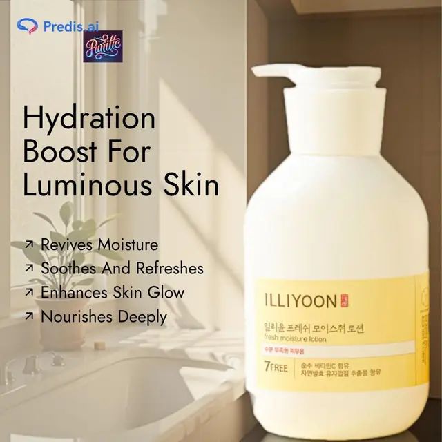 Healthy, glowing skin starts with proper hydration! 💧 ILLIYOON Fresh Moisture Body Lotion features Citrus Yuja infusion, known for its brightening properties. Enriched with natural Gardenia and Cocoa extracts, it deeply moisturizes while niacinamide enhances your skin's appearance. This lightweight formula absorbs quickly, making it ideal for daily use right after your shower. Experience the refreshing benefits of hydration and radiance! 🌟 Ready for luminous skin? Shop Now! #PurilificExperience #madewithpredisai