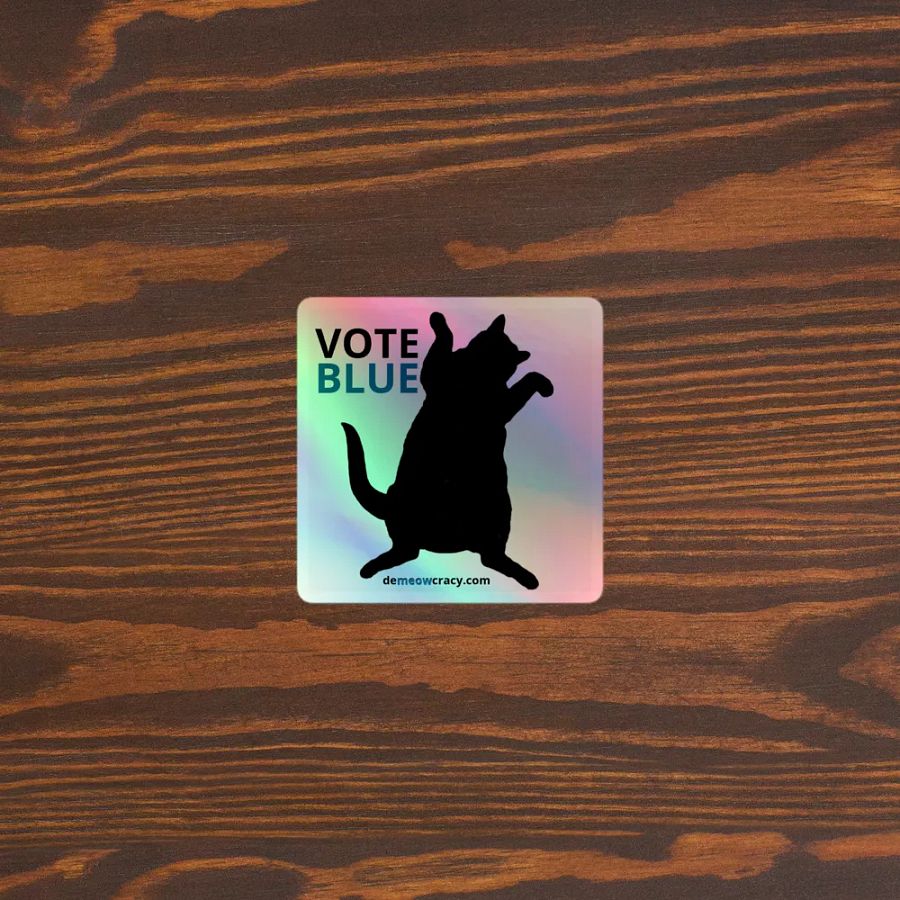 Vote Blue Dancing Black Cat Holographic Sticker product image (4)