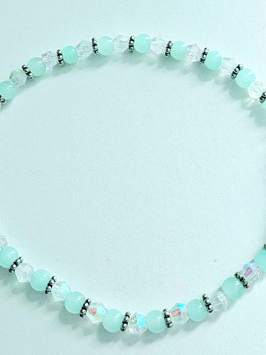 Handmade 8" Turquoise & Metallic Bead Stretch Bracelet | Coastal Charm Jewelry by Monique Faella Designs™ | MFD-00170 product image (5)