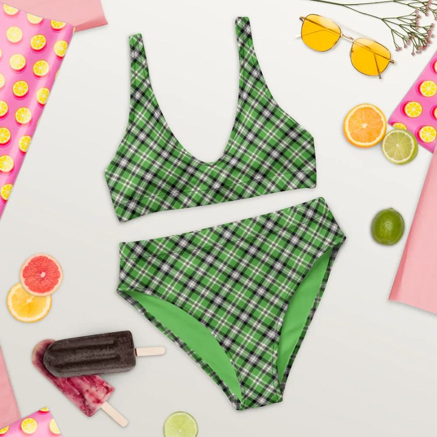 Bright Green, Black, and Gray Plaid Bikini product image (9)