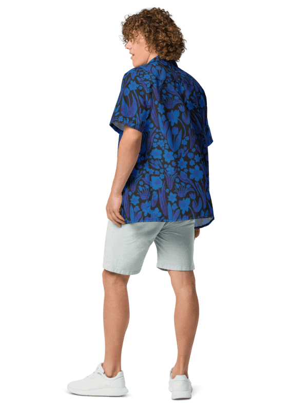 Men's | Spring Garden | Royal Blue on Black Hawaiian Shirt – Bold Floral, Breezy Comfort product image (6)
