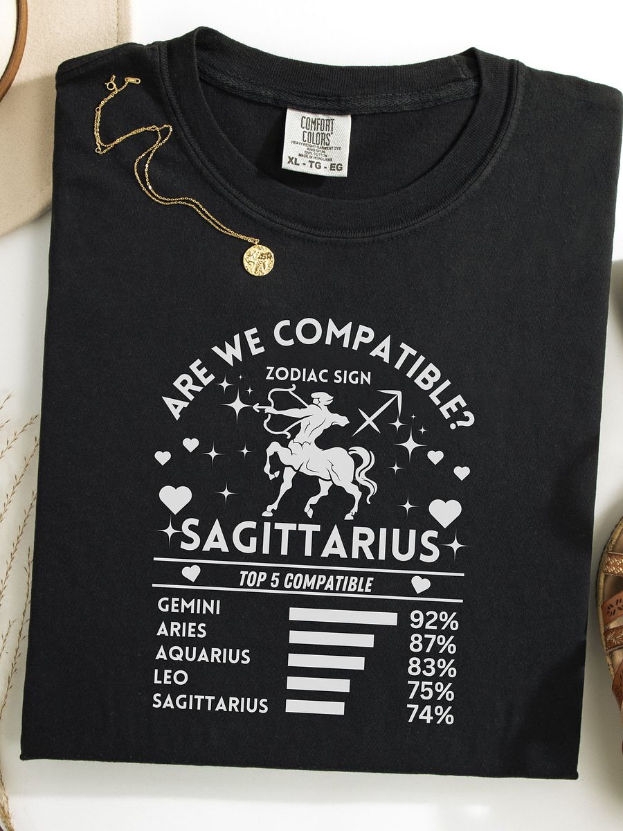 Sagittarius Zodiac Sign Romantic Compatibility T-Shirt - Dark Comfort Colors 1717 product image (1)