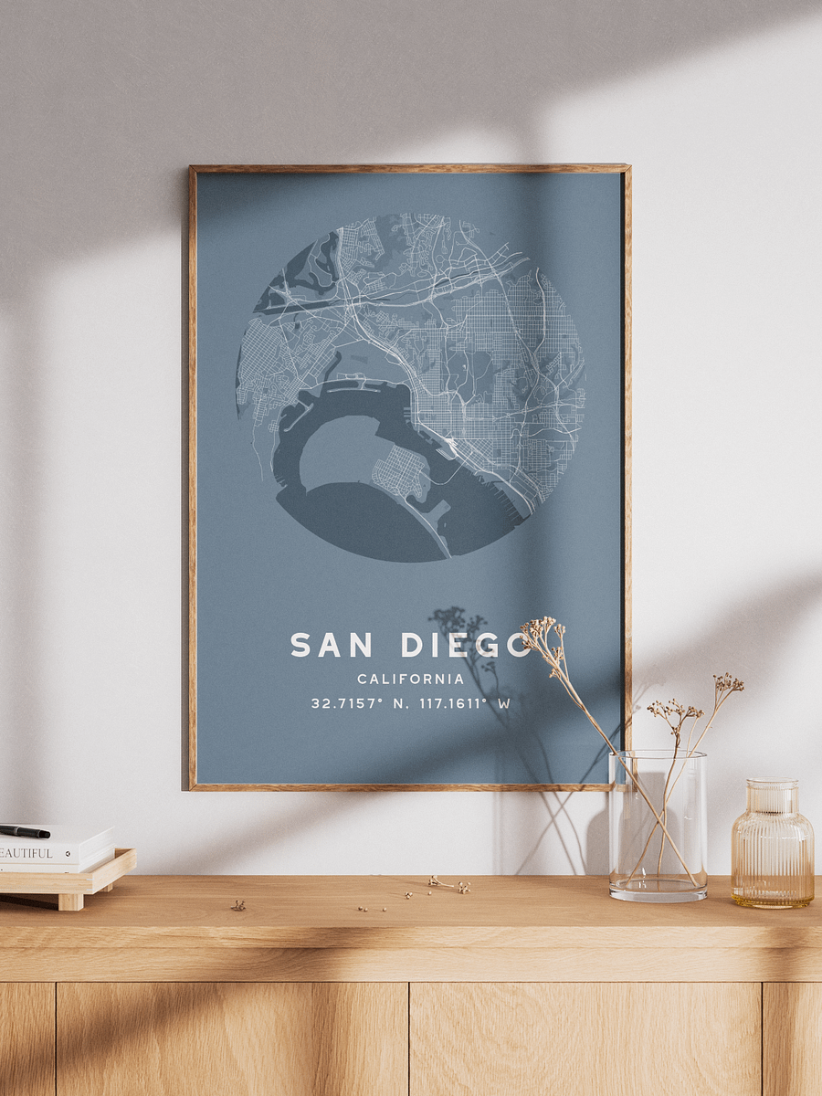 San Diego Street Map Poster – Blue Minimalist Circular City Art product image (1)