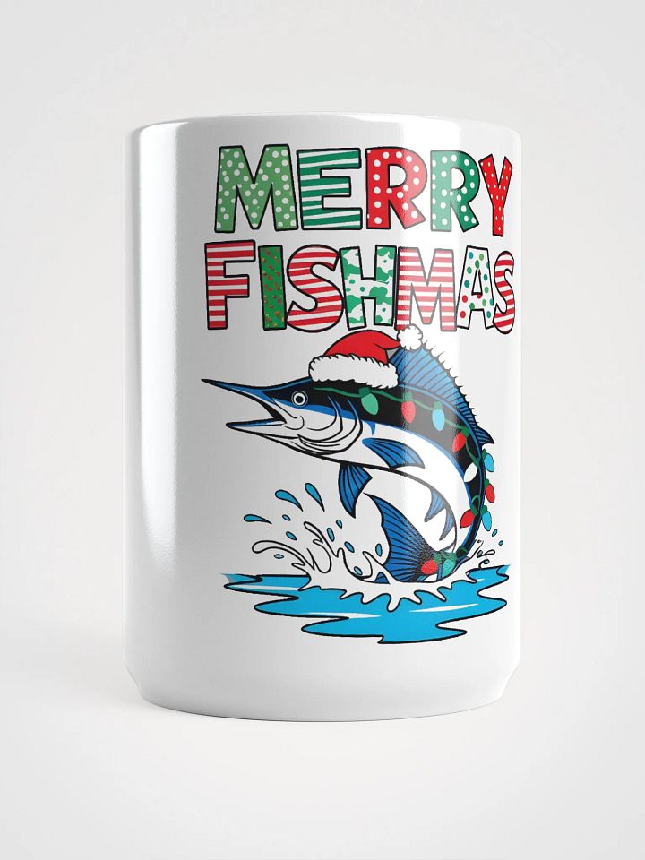 Merry Fishmas Mug - Marlin Fishing Design with Christmas Lights product image (1)