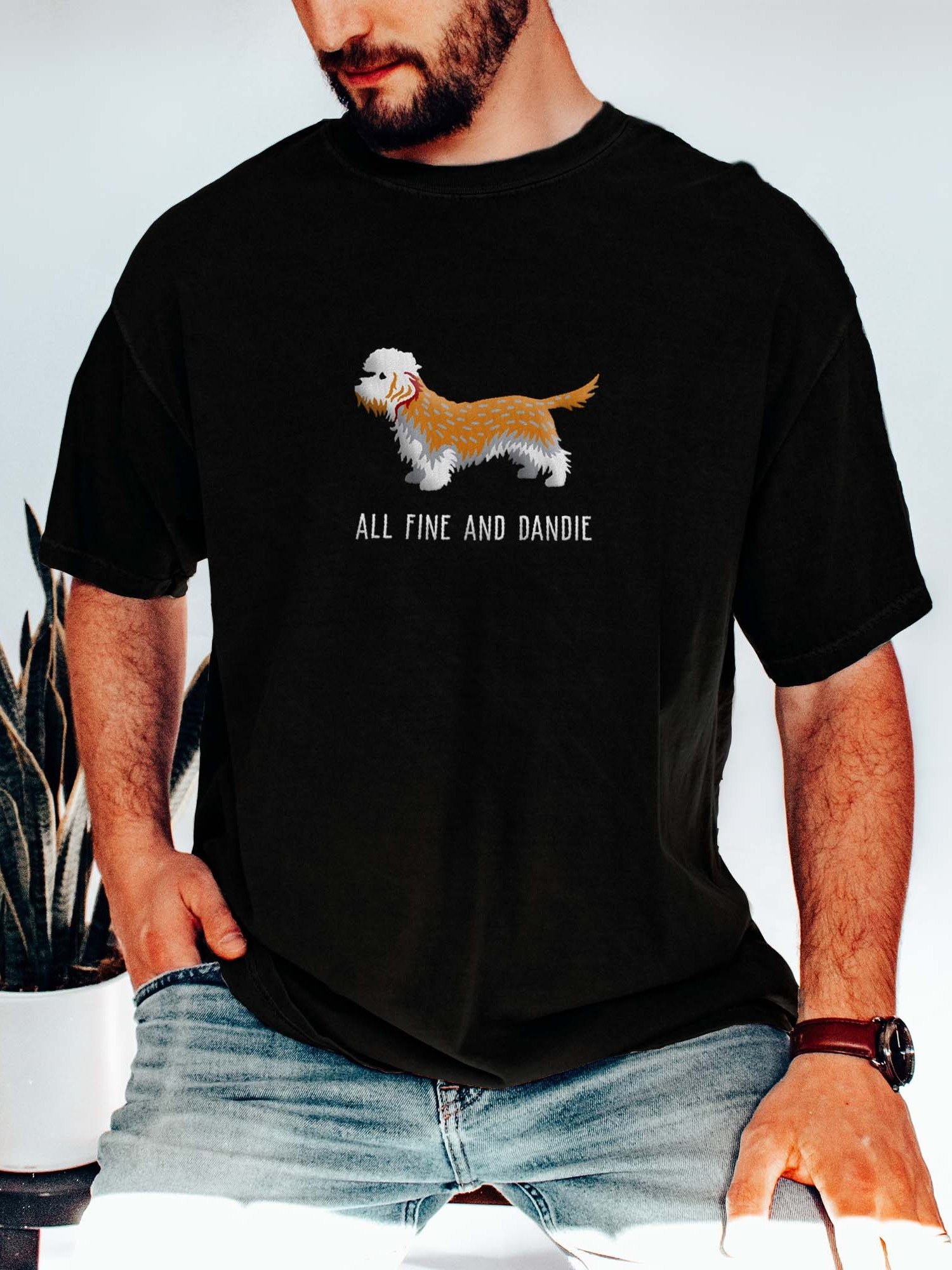 All Fine and Dandie T-Shirt(Embroidered) of a Dandie Dinmont Terrier(Mustard) product image (2)
