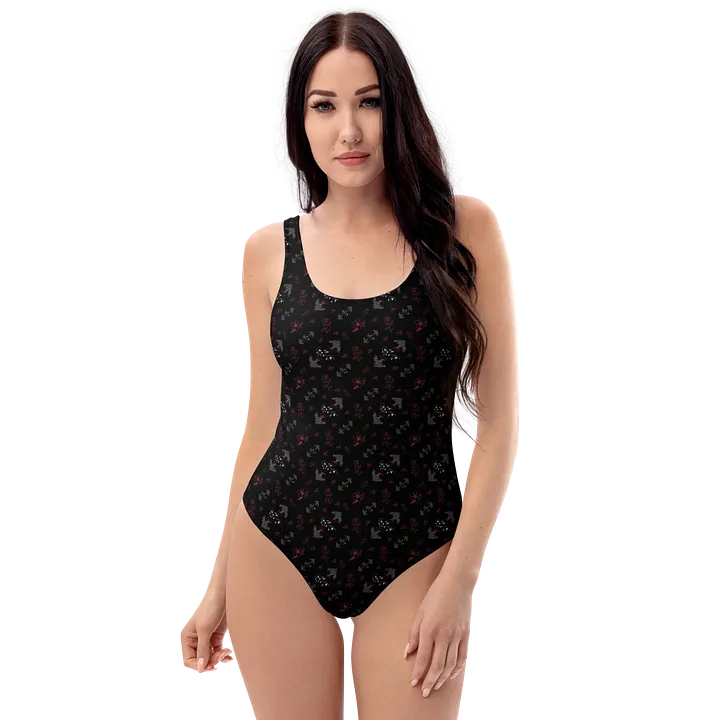 Magenta and White Flowers on Black One-Piece Women's Swimsuit product image (2)