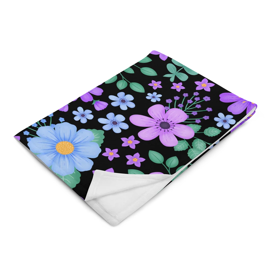 Vibrant Floral Blooms Blue Mauve Purple Blanket - Black product image (3)