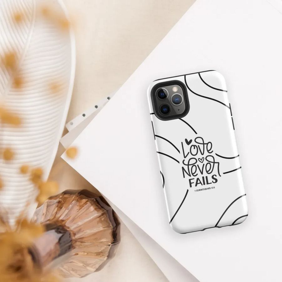 'Love Never Fails' Black Swirls iPhone® Tough Case product image (5)