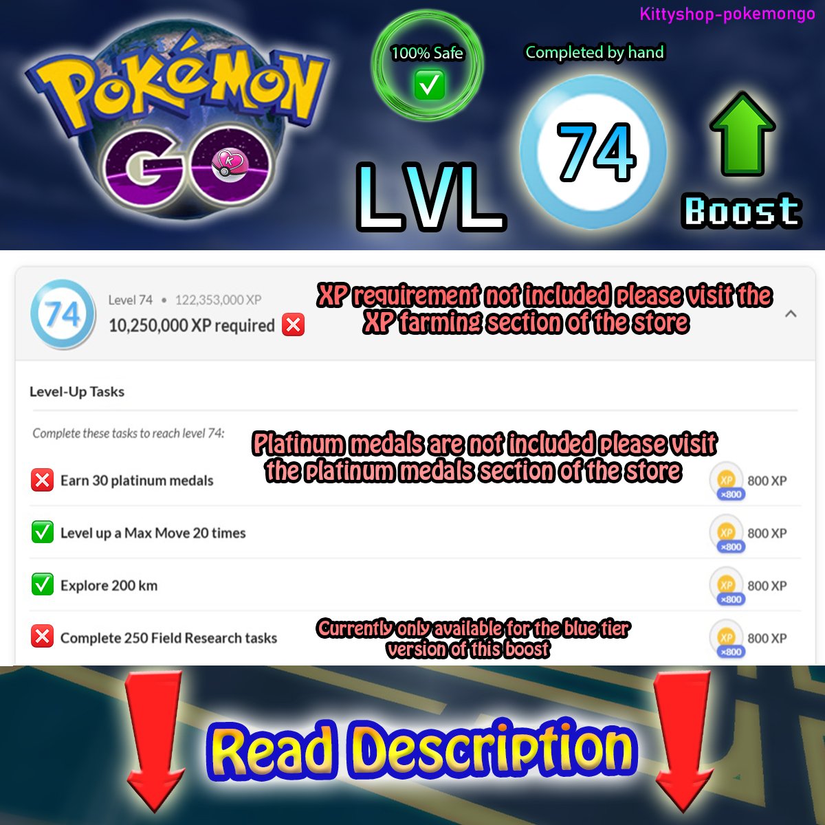 🟢Pokémon Go! LVL 74 Boost ⬆️- level 74 Quests completion fast and 100% Safe by an experienced player product image (1)
