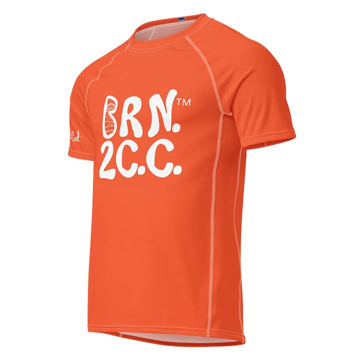 BRN.2C.C.™/BOURNE to Cape Cod™ | Men’s Performance Rash Guard | Recycled UPF 50+ Surf Shirt | White Logos on Outrageously Orange product image (1)