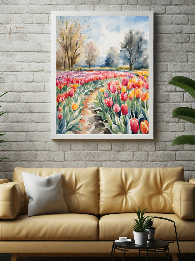 Watercolour Painting Printable Wall Art of TULIP GARDEN product image (1)