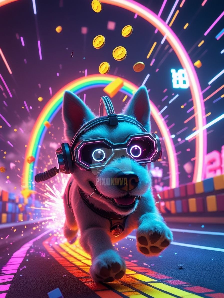 Pixel Party Parade – Track 8: Rainbow Run Riot (Dog Mascot Edition) | 896x1344 px | 4 Variations | PNG + PDF product image (3)