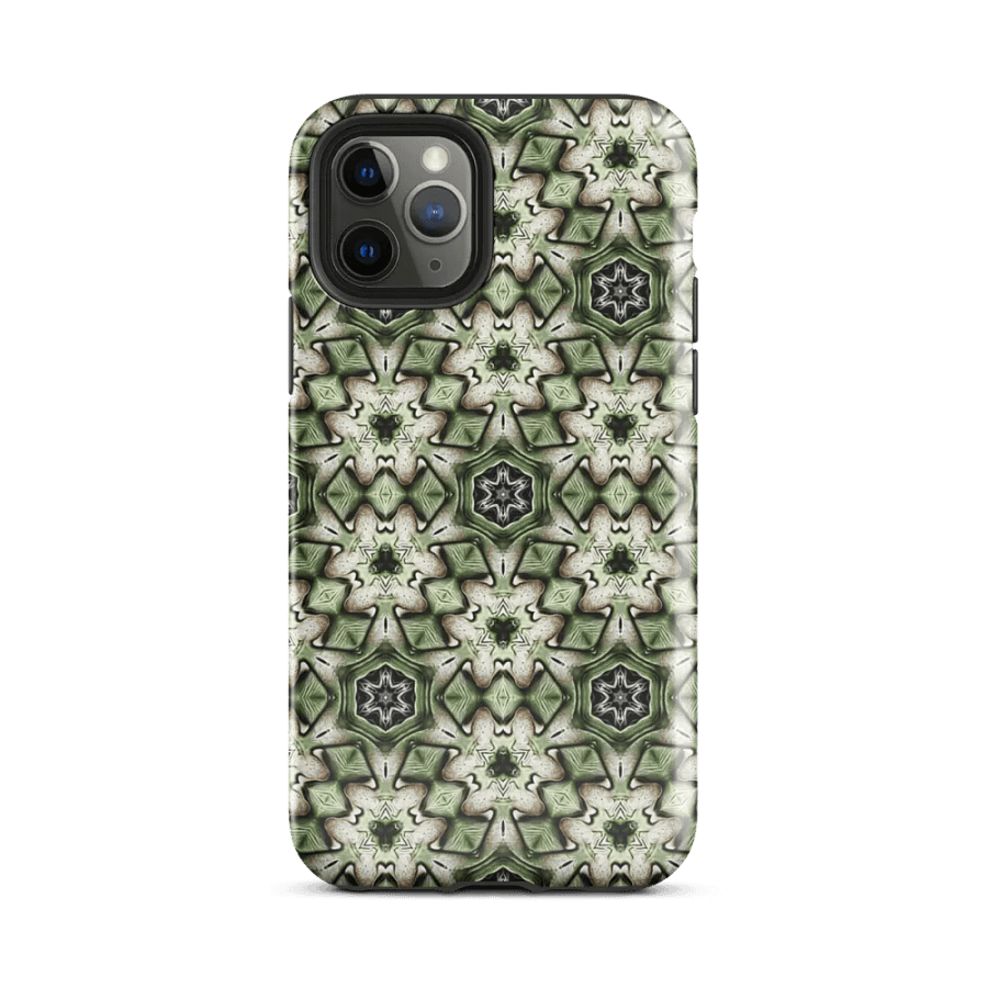 Tough Phone Case for iPhone® - Green and Beige Hex Geometric Pattern product image (2)