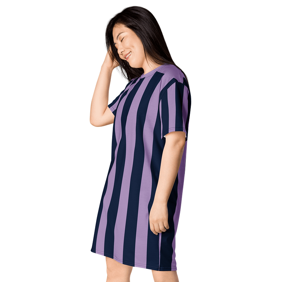 Exclusive Navy & Lavender Striped Oversized T-Shirt Dress | TDS Music product image (3)