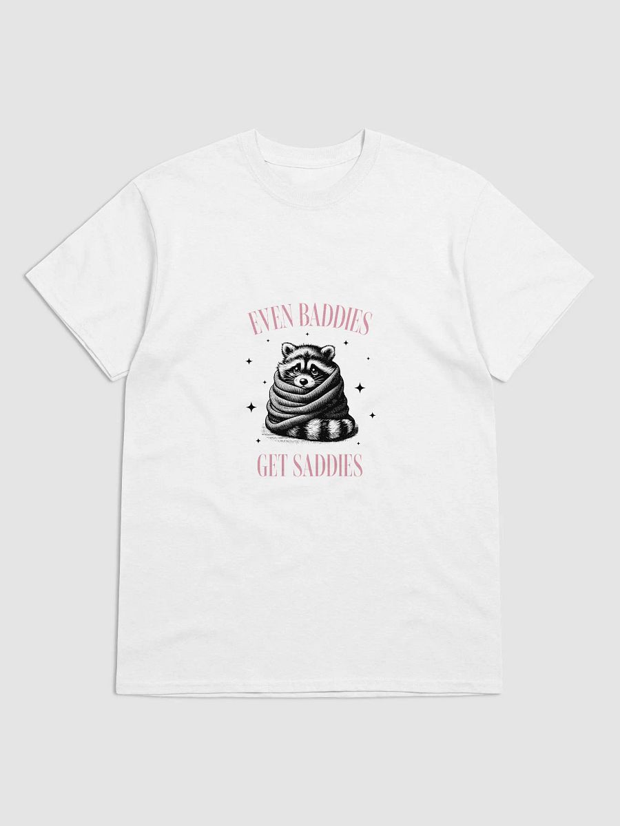 Funny Raccoon Meme T-Shirt - „Even Baddies Get Saddies”, Mental Health Tee, Anxiety Shirt product image (3)