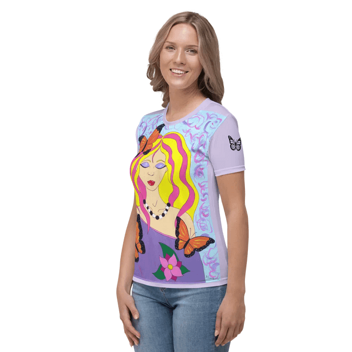 Butterfly spring woman (art by Dina R.) acrylic painting picture - Women's Crew Neck T-Shirt product image (2)