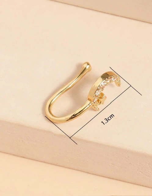 MOON DECOR GOLD RHINESTONE NON- PIERCED NOSE RING product image (2)