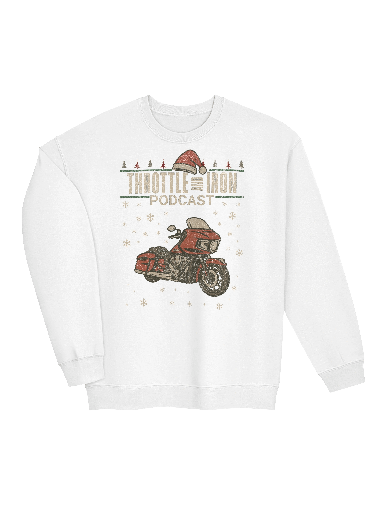 Throttle & Iron Podcast Christmas Indian Sweatshirt – Vintage Motorcycle Holiday Crewneck for Bikers & Riders product image (3)