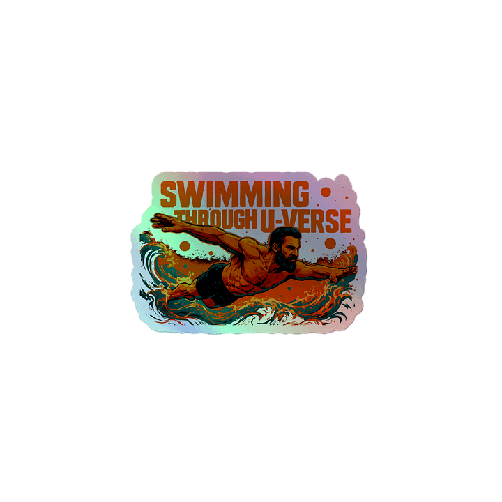 Orange-Hued Cosmic Journey: 'Swimming Through U-Verse Holographic Sticker product image (1)