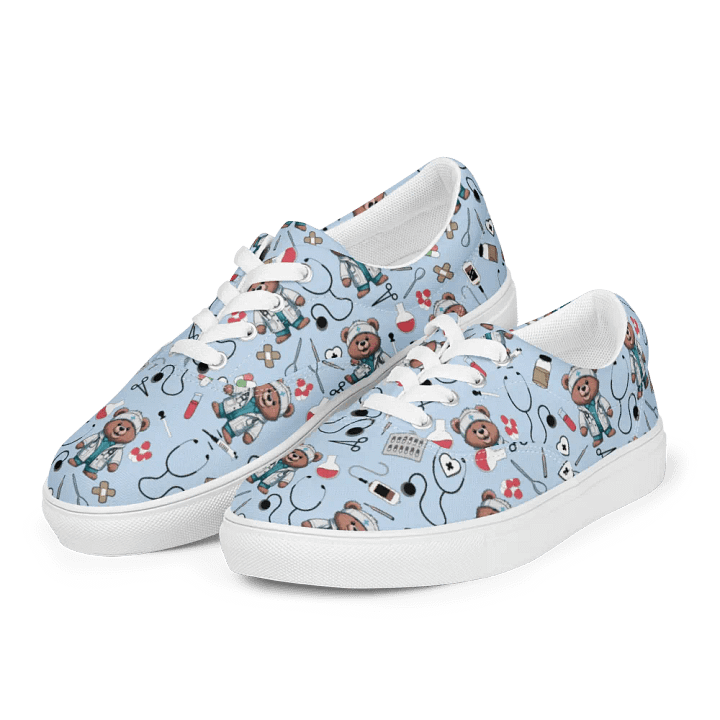 Cute Medical Bears Lace-up Canvas Shoes (Blue) product image (1)