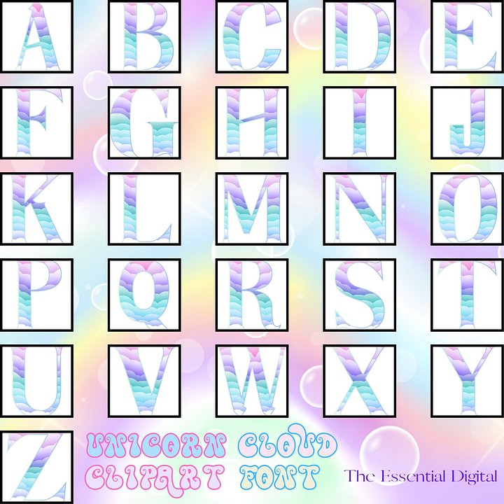 Fonts Clipart | Unicorn Cloud Clipart Font | Unicorn Customized Font | Customized Clipart Sign Font | Invitation Personalized Gift Font product image (2)