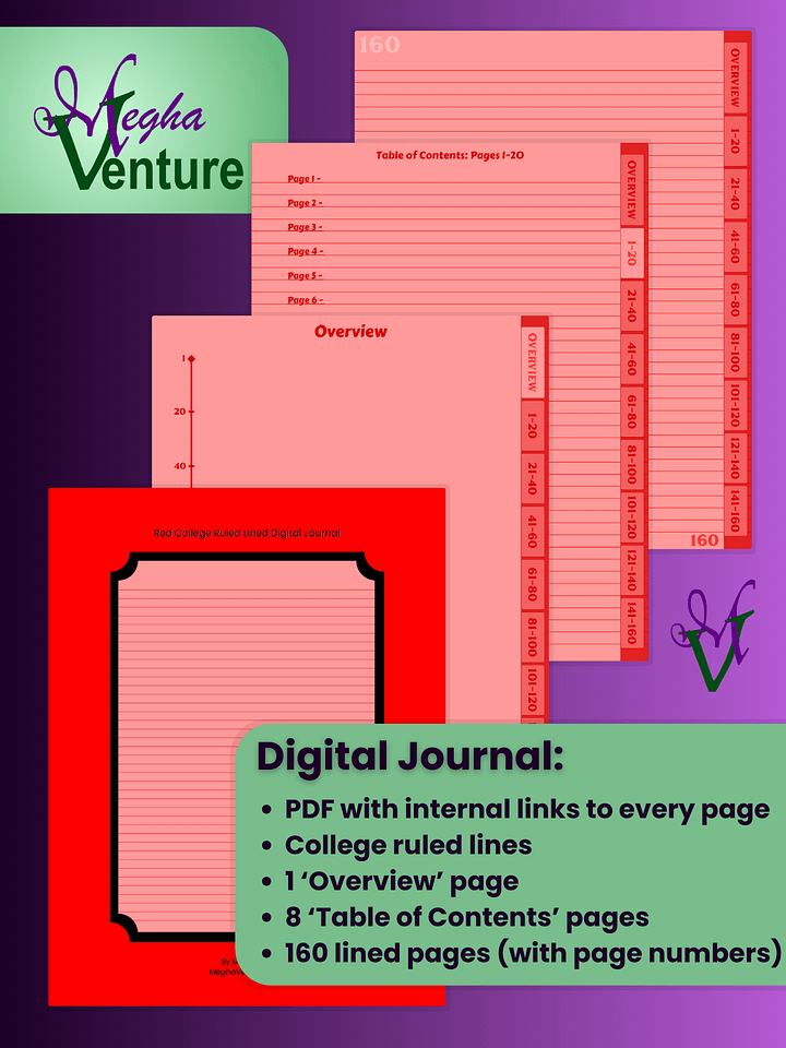 Red College Ruled Lined Digital Journal product image (1)