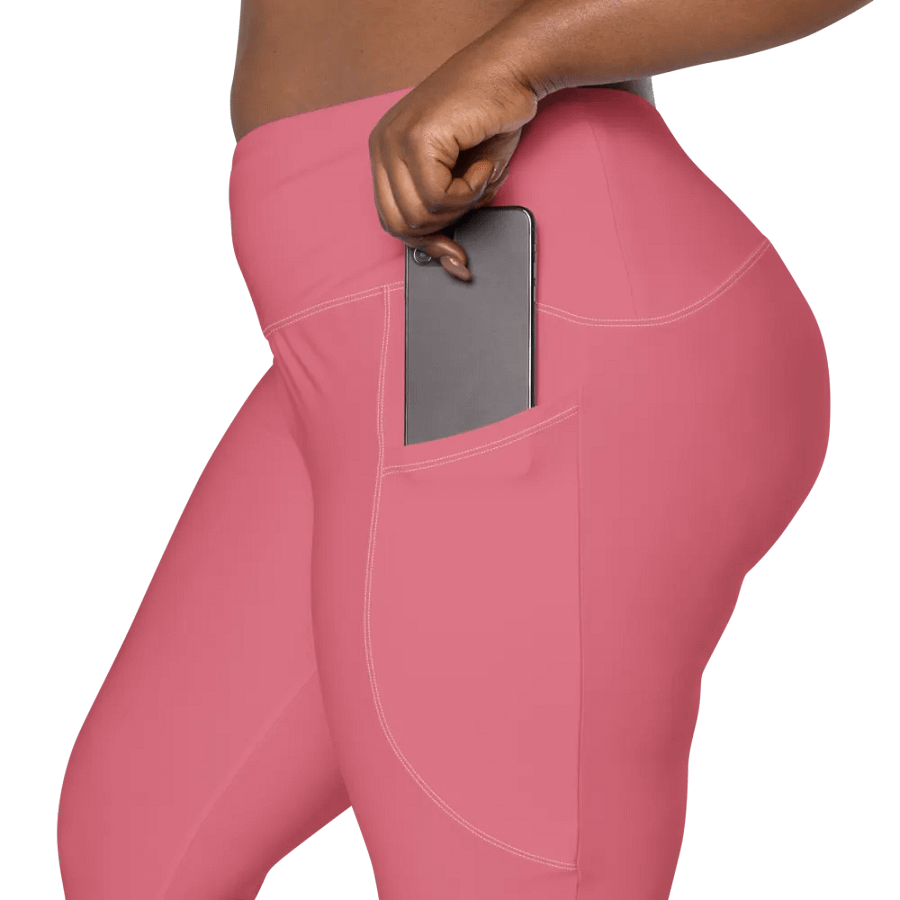 Plain Muted Rosy Pink Light Summer Women's High Waisted Premium Crossover Leggings with Pockets by Treasure Pie product image (9)