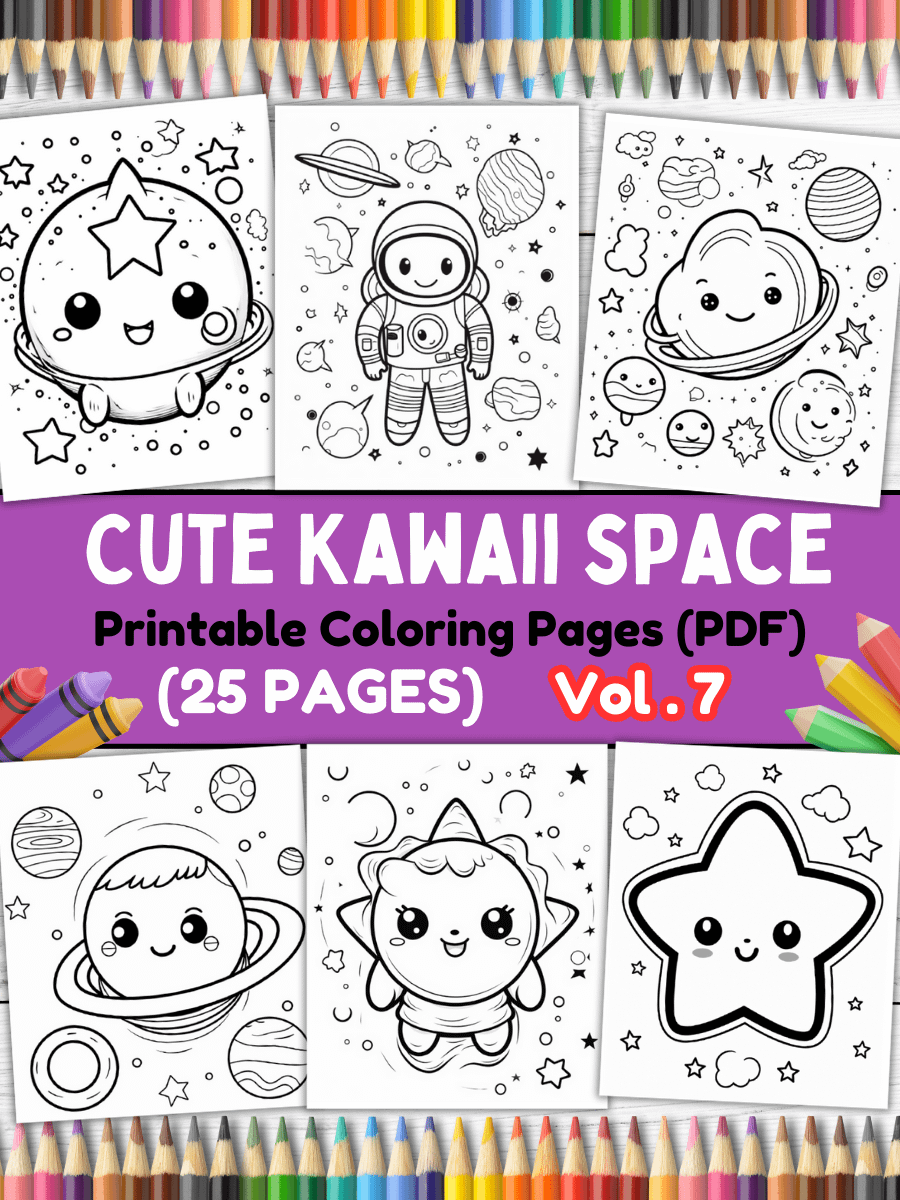 25 Cute Kawaii Space Coloring Pages#7 (PDF Coloring Pages) product image (1)