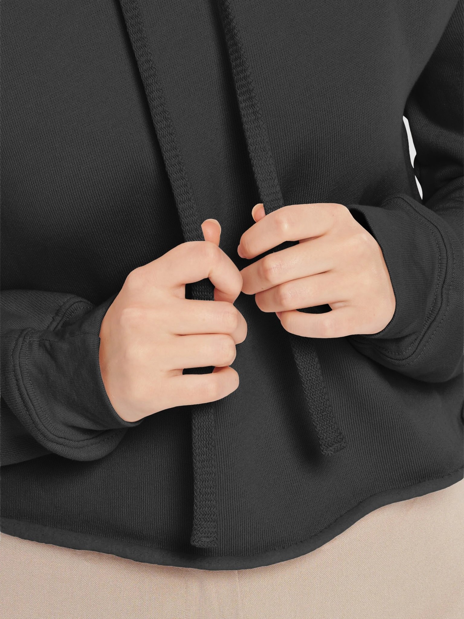 Plain Color Black Crop Hoodie product image (5)