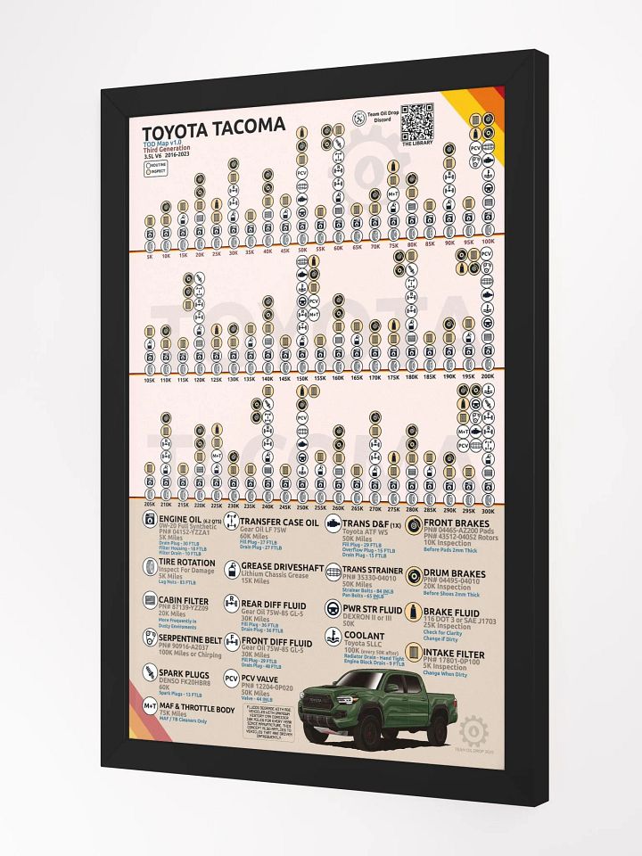 3RD GEN "TOD" TACOMA MAINTENANCE MAP V1.0 (Framed) product image (2)