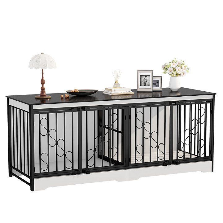71 Inch Double Dog Crate Furniture, Extra Large Dog Kennel Indoor for 2 Dogs, Heavy Duty Wooden Dog House with Divider, Pet House Decorative as Table & TV Stand for XL arge Dogs ( White) product image (2)