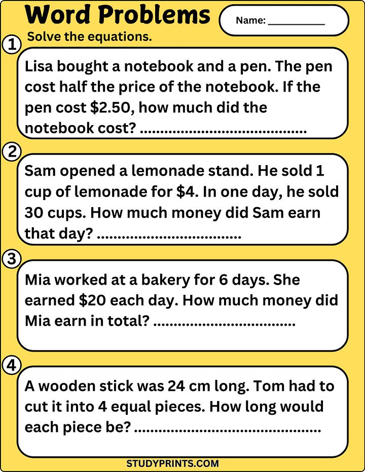 3rd Grade Math Word Problems Worksheet product image (1)