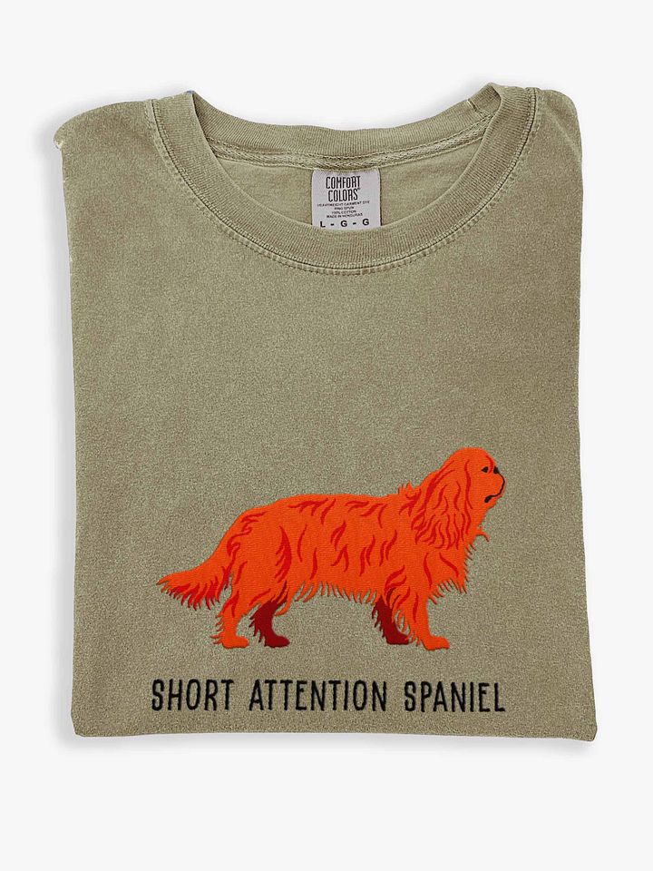 Short Attention Spaniel T-Shirt(Embroidered) of a King Charles Spaniel(Ruby) product image (1)