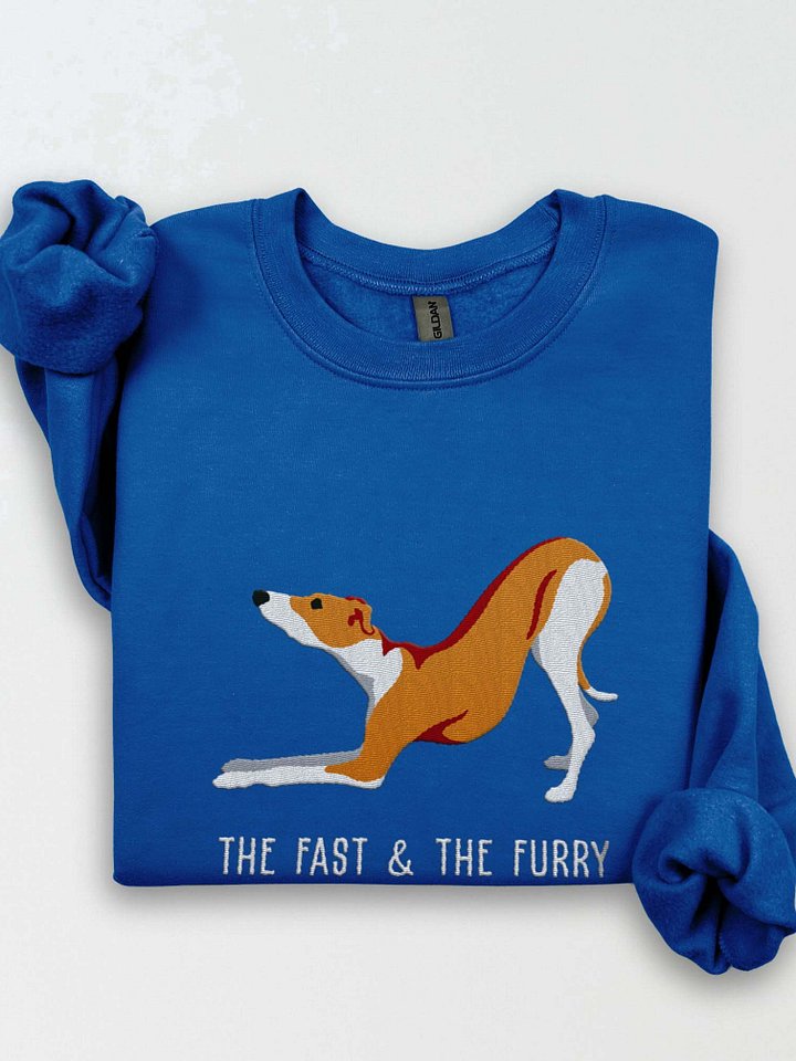 The Fast & the Furry Sweatshirt (Embroidered) of an Italian Greyhound(Brown & White) product image (1)